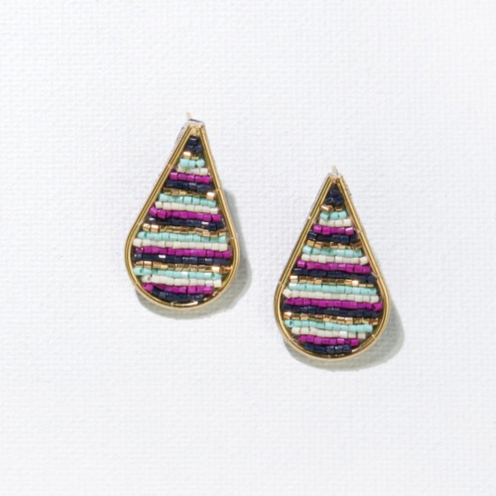 Beaded Teardrop Earrings in Turquoise & Magenta - Women Jewelry Earrings